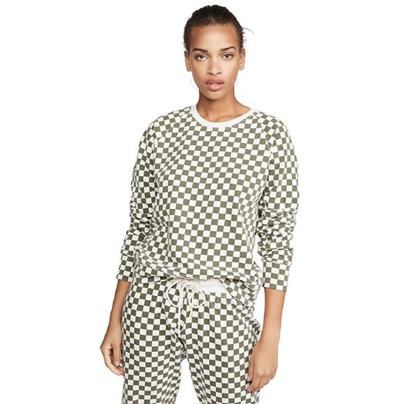 Splits59 Tilda Sweatshirt Checkered Green Cream Athletic Casual‎ Top Women's XS - Picture 11 of 11